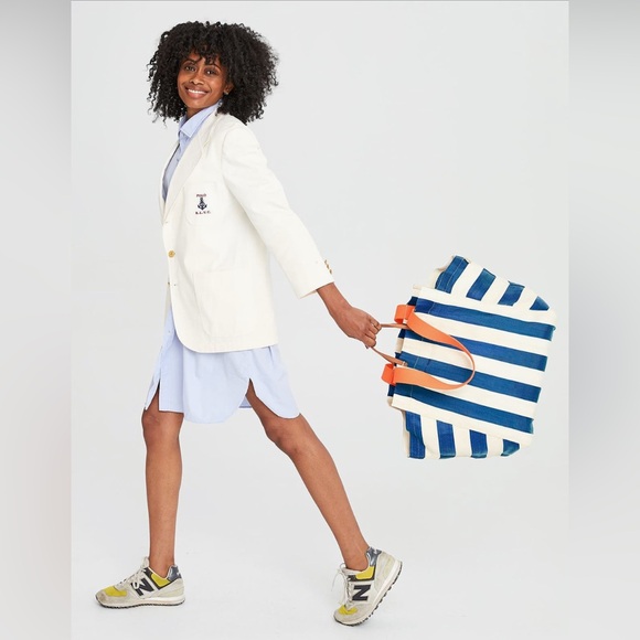 Clare V Beach Tote - Blue White Stripe - Picture 2 of 10